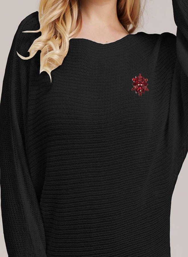 YOQUCOL Vintage Red Austrian Crystal Rhinestone Flower Shape Brooch Pin for Women - Image 2