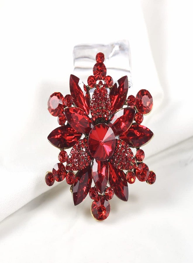 YOQUCOL Vintage Red Austrian Crystal Rhinestone Flower Shape Brooch Pin for Women - Image 5