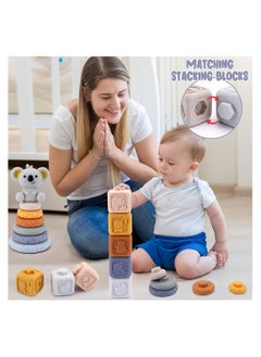 Cool Baby COOLBABY Toddlers Montessori Sensory Toys Infant Baby Stacking and Nesting Soft Building Blocks Baby Chewing Squeeze Toy Learning Educational Bath Toy  - Image 4