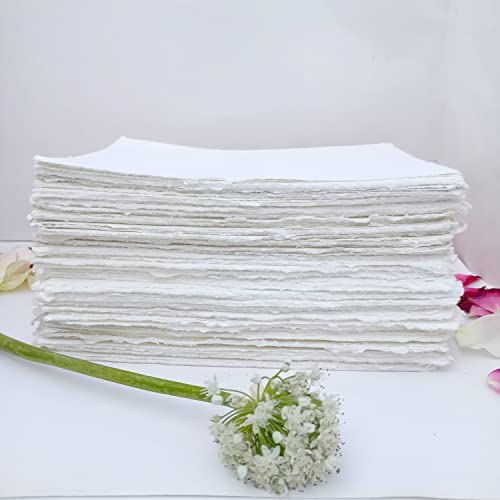 Etailor E-Tailor Handmade Cotton Deckle Edge Paper Loose Leaf Sheets 130 GSM Ivory White (Pack of 1-A4 (8.3 x 11.7)-50-Sheets) - Image 5