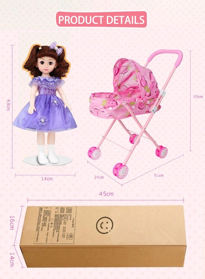A portable, foldable stroller with an infant doll - suitable for toddlers, available in various colors, and recommended for children over 3 years old.  - Image 3