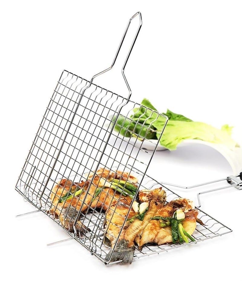 Freshome Portable BBQ Grill Basket Set with 13 Inch Tongs, Steel Construction, Multi-Purpose Grilling Net (Medium) - Image 4