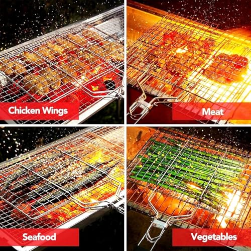 Freshome Portable BBQ Grill Basket Set with 13 Inch Tongs, Steel Construction, Multi-Purpose Grilling Net (Medium) - Image 2