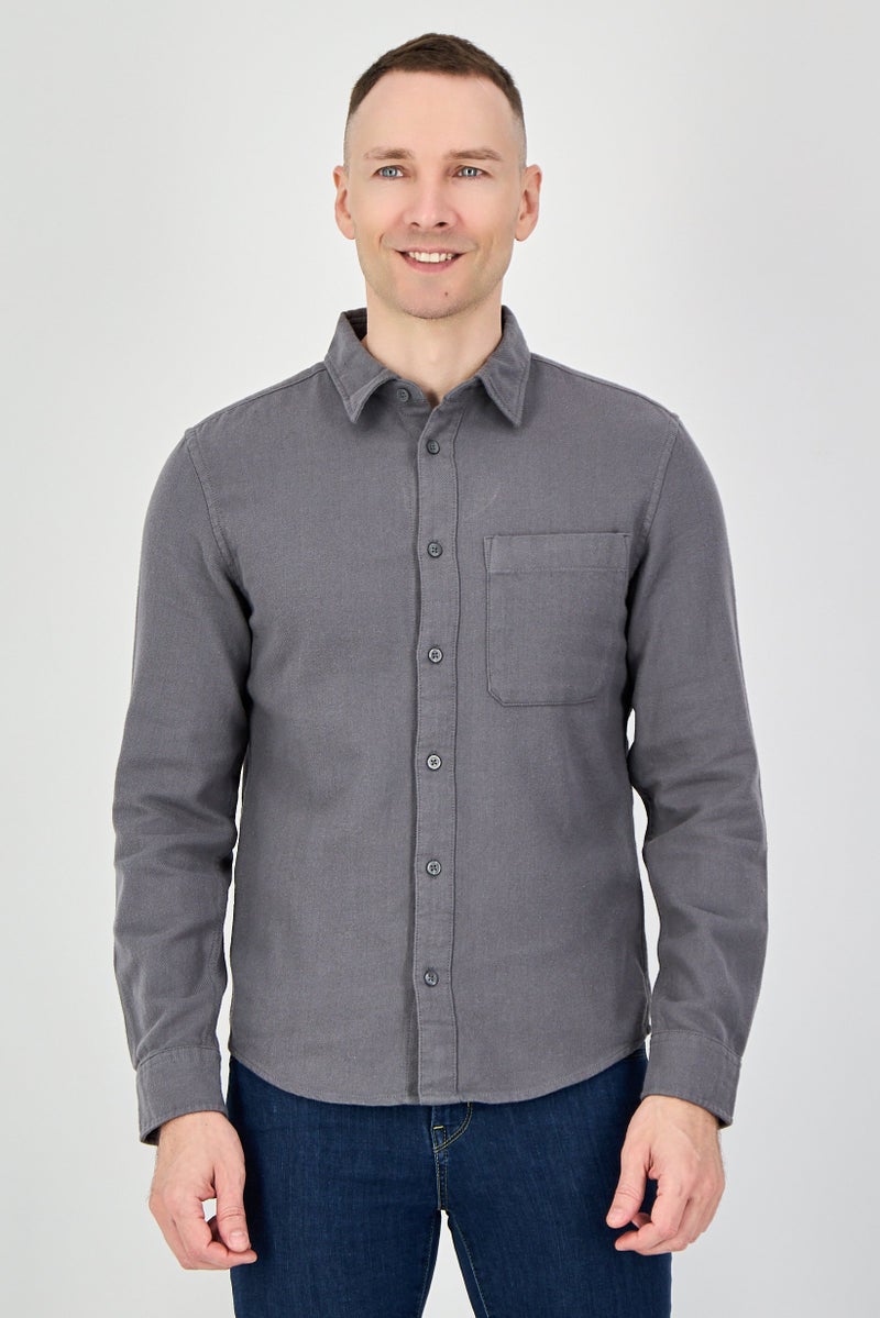 Celio Men Regular Fit Solid Long Sleeve Casual Shirt, Dark GGrey - Image 1