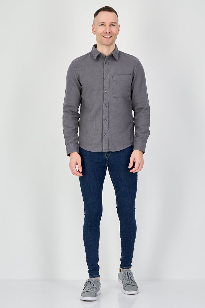 Celio Men Regular Fit Solid Long Sleeve Casual Shirt, Dark GGrey - Image 4