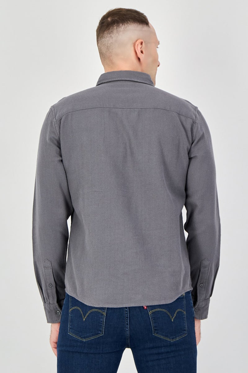 Celio Men Regular Fit Solid Long Sleeve Casual Shirt, Dark GGrey - Image 3