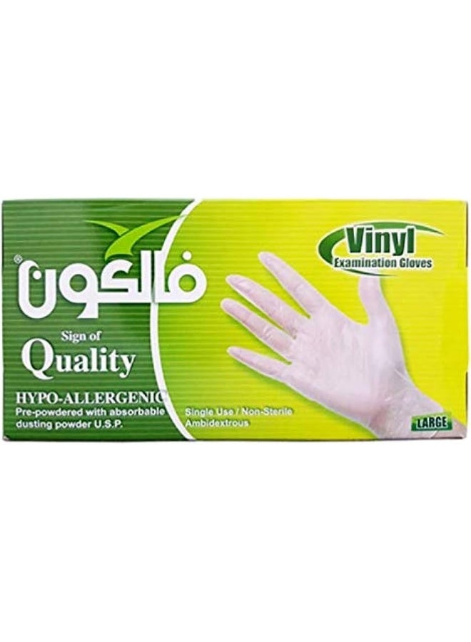 Falcon قفازات فالكون الفينيل - شفافة مسبقة البودرة، 100 قطعة، كبيرة - Image 1