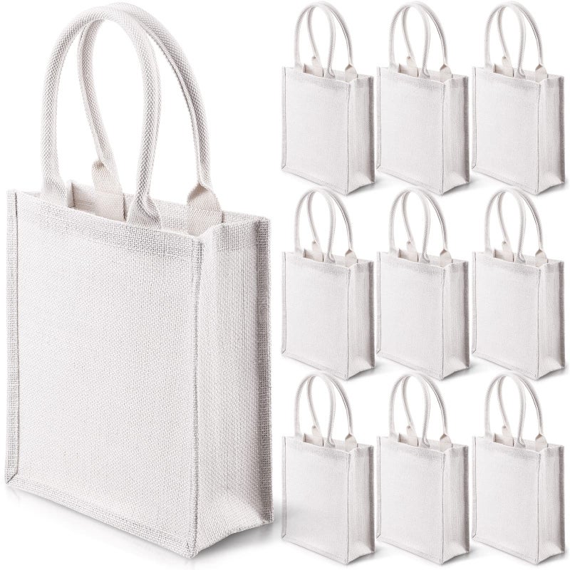 Saintrygo 10 Pcs Burlap Tote Bags Burlap Gift Tote with Handles Reusable Beach Bridesmaid Welcome Bags for DIY Wedding Shopping Pool Party Favor 111x 95x 42White