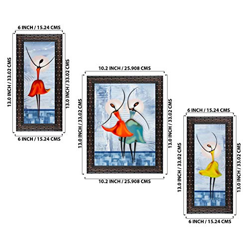 Indianara Set of 3 Dancing Women Framed Painting (3480GBa) without glass 6 X 13, 10.2 X 13, 6 X 13 INCH - Image 2