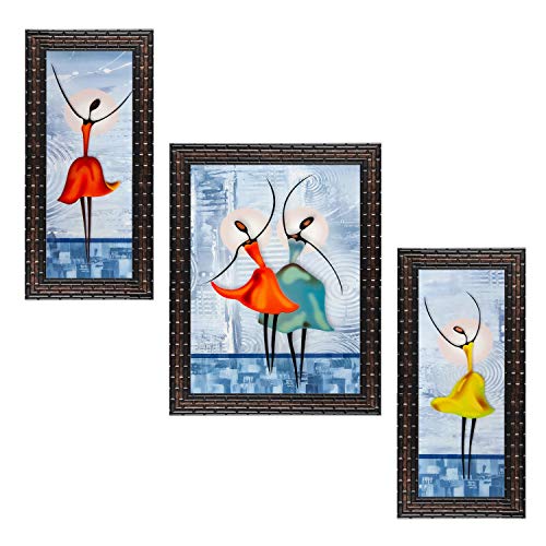 Indianara Set of 3 Dancing Women Framed Painting (3480GBa) without glass 6 X 13, 10.2 X 13, 6 X 13 INCH - Image 1