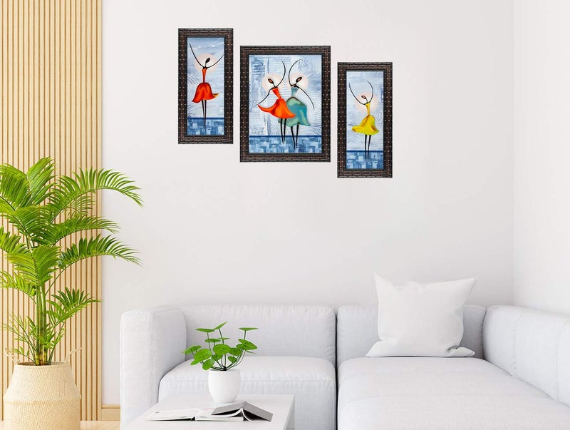 Indianara Set of 3 Dancing Women Framed Painting (3480GBa) without glass 6 X 13, 10.2 X 13, 6 X 13 INCH - Image 3
