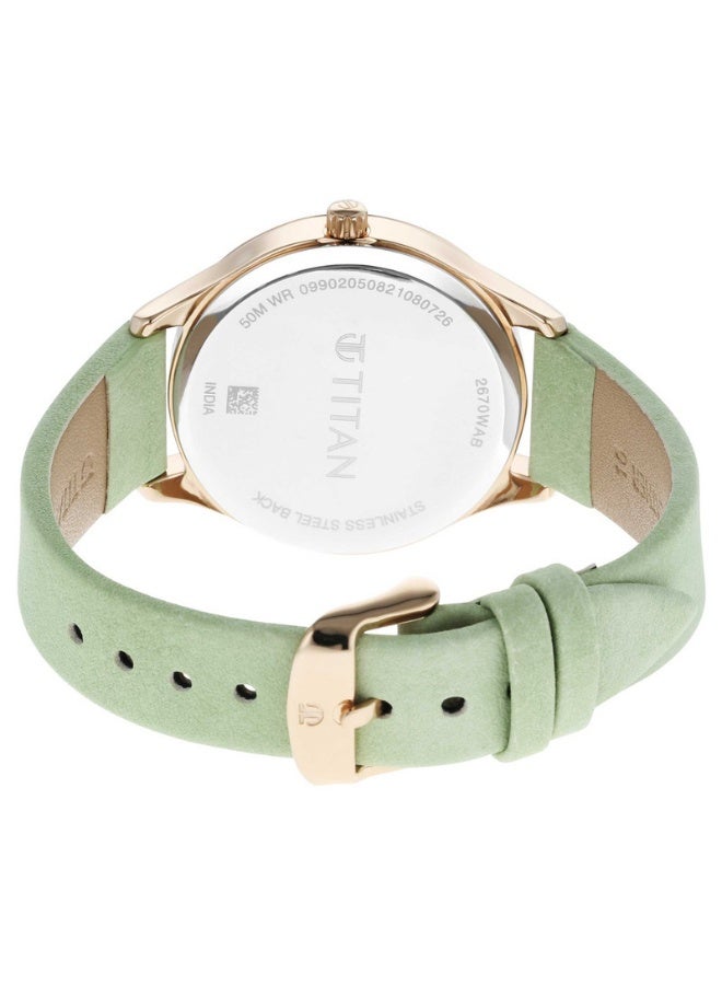 TITAN Pastel Dreams Women's Watch 2670WL04 – White Mother of Pearl Dial, Green Leather Strap, Quartz Movement - Image 4