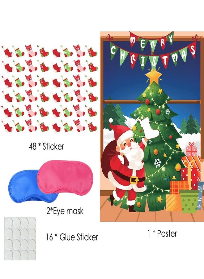 Roscid Christmas Games Pin the Christmas Stockings on the Xmas Tree 48 Stickers 2 Blindfolds Mas Party Games Holiday Decorations Santa Themed Activity Pin Game New Year Decor School Classroom Office Travel - Image 2