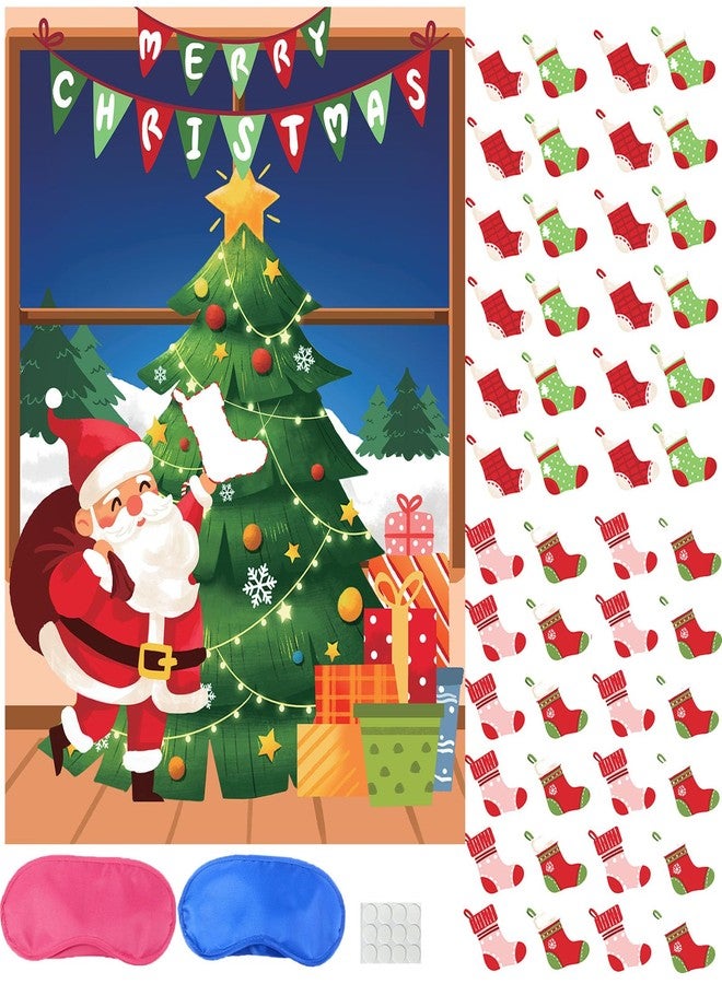 Roscid Christmas Games Pin the Christmas Stockings on the Xmas Tree 48 Stickers 2 Blindfolds Mas Party Games Holiday Decorations Santa Themed Activity Pin Game New Year Decor School Classroom Office Travel - Image 1