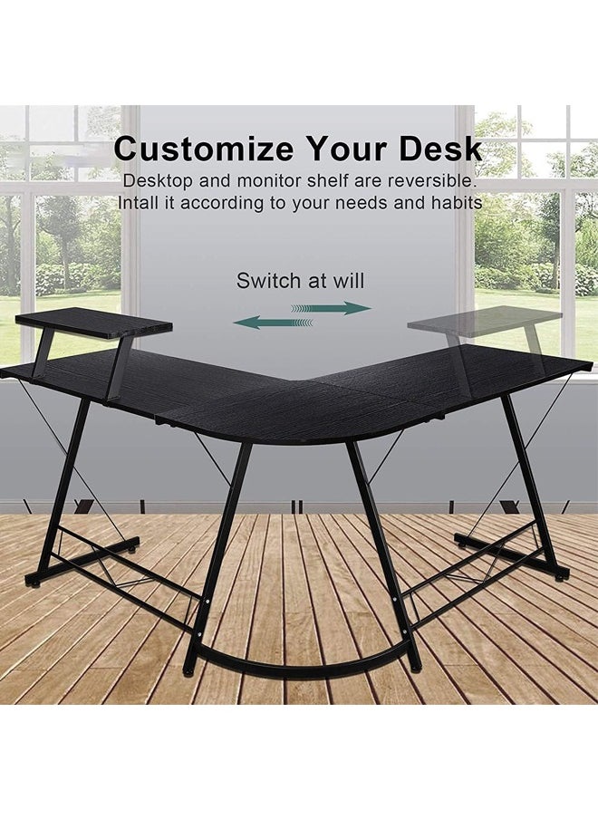 Beauenty - L-Shaped Desk Computer Desk 51inch Computer Corner Table, Home Gaming Desk, Office Writing Workstation with Led Lights & Large Monitor Stand, Space-saving, Easy to Assemble - Image 1