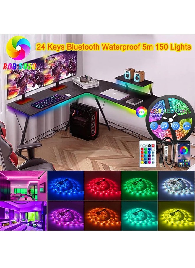 Beauenty - L-Shaped Desk Computer Desk 51inch Computer Corner Table, Home Gaming Desk, Office Writing Workstation with Led Lights & Large Monitor Stand, Space-saving, Easy to Assemble - Image 1