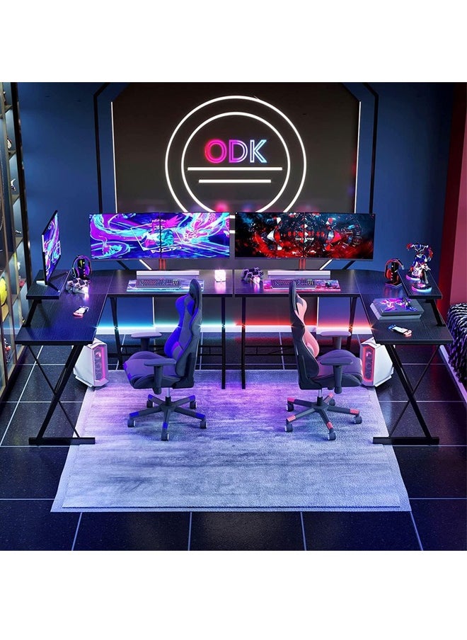 Beauenty - L-Shaped Desk Computer Desk 51inch Computer Corner Table, Home Gaming Desk, Office Writing Workstation with Led Lights & Large Monitor Stand, Space-saving, Easy to Assemble - Image 1