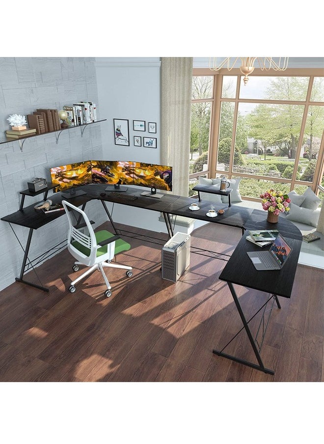 Beauenty - L-Shaped Desk Computer Desk 51inch Computer Corner Table, Home Gaming Desk, Office Writing Workstation with Led Lights & Large Monitor Stand, Space-saving, Easy to Assemble - Image 1