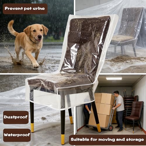 Drihara 6 Pack Plastic Chair Cover Plastic Waterproof Chair Covers, Dining Chair Covers No Dust/Spills/Pet Hair, Plastic Chair seat Covers 18" D x 21" W x 23" H - Image 4