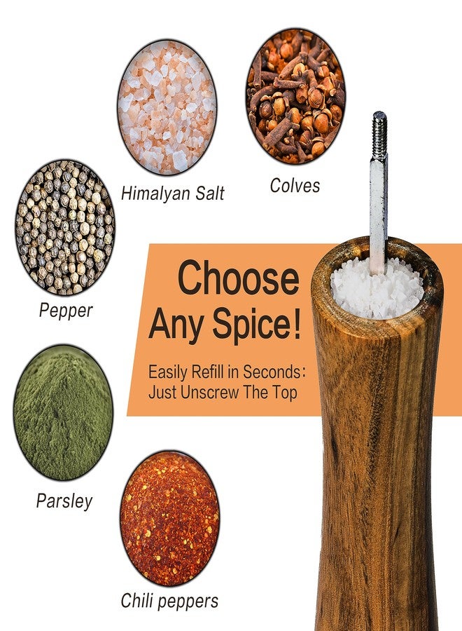 Finnhomy Salt and Pepper Grinder Set, Acacia Wood Adjustable Coarseness Pepper Mill with Wooden Stand, Cleaning Brush & Spoon, Pepper Grinder Refillable, 2 Pack Salt and Pepper Shakers, 8.5 Inches - Image 3