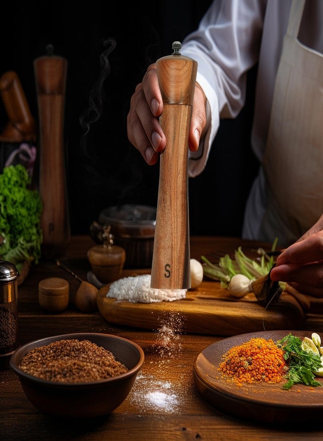 Finnhomy Salt and Pepper Grinder Set, Acacia Wood Adjustable Coarseness Pepper Mill with Wooden Stand, Cleaning Brush & Spoon, Pepper Grinder Refillable, 2 Pack Salt and Pepper Shakers, 8.5 Inches - Image 5