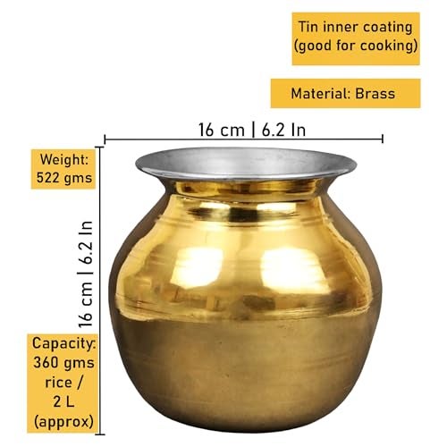 Putrika Traditional Handcrafted Brass Utensil Pongal Pot| Pongal Paanai | Cookware|Urli|Heavy Weight Pot|Sankranthi Festival|Pot Inner TIN Coating [Weight: 520gm](6 inch Pot) - Image 4