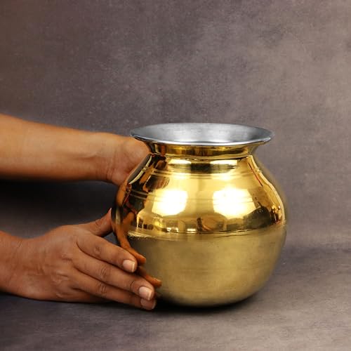 Putrika Traditional Handcrafted Brass Utensil Pongal Pot| Pongal Paanai | Cookware|Urli|Heavy Weight Pot|Sankranthi Festival|Pot Inner TIN Coating [Weight: 520gm](6 inch Pot) - Image 2