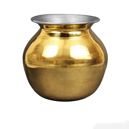 Putrika Traditional Handcrafted Brass Utensil Pongal Pot| Pongal Paanai | Cookware|Urli|Heavy Weight Pot|Sankranthi Festival|Pot Inner TIN Coating [Weight: 520gm](6 inch Pot) - Image 1
