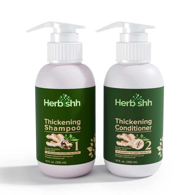 Herbishh Ginger Extract Thickening Shampoo and Hair Conditioner for Hair Thickening | Suitable for All Type Hair | Sulphates & Parabens Free