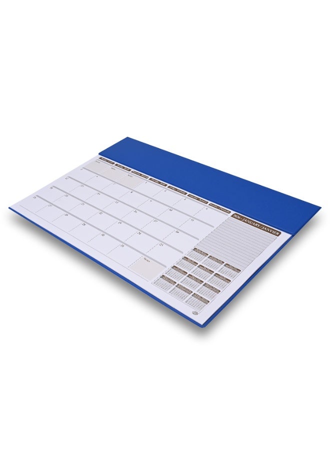 FIS مخطط السنة 2026 - لوحة مكتب من PVC زرقاء، 490x340 مم، 12 ورقة شهرية، ثنائية اللغة (إنجليزية/فرنسية)، مثالية للاستخدام على المكتب، ملاحظات يومية وتذكيرات - FSDK2EF26BL - Image 1