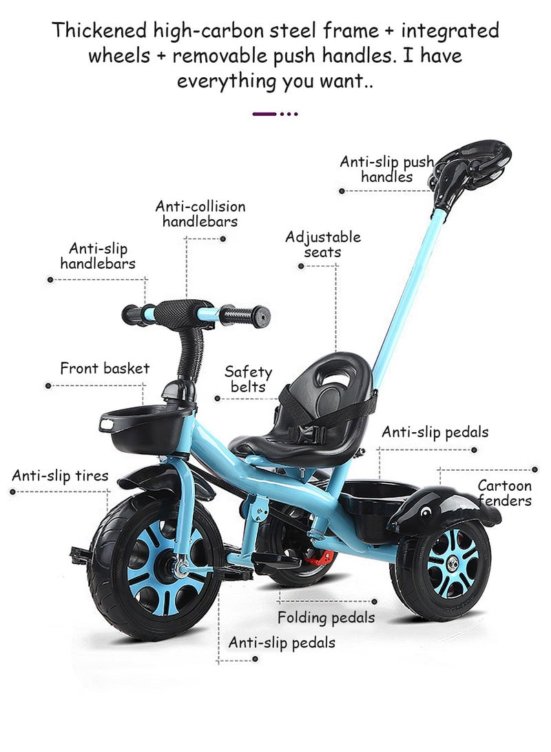 MaBaby Tricycles for Kids, with Storage Basket, Adjustable Seat and Parent Push Handle, Children Trike for 1-6 Years Boys and Girls, Balance Bike for Indoor Outdoor - Image 2