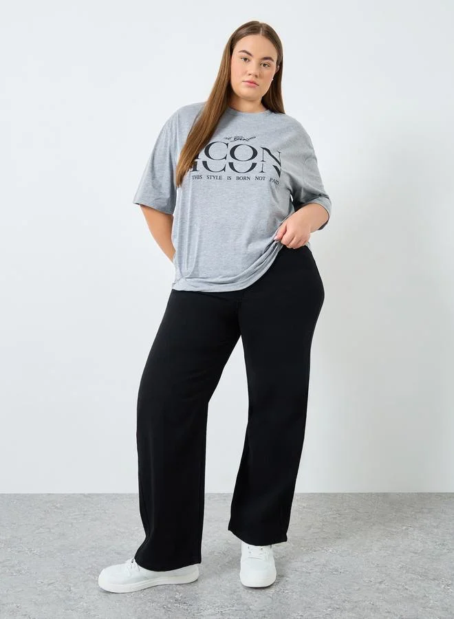 Styli Styli Plus Size Grey Graphic Print T-Shirt