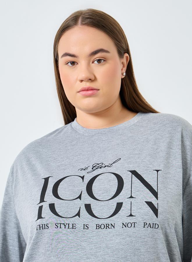Styli Plus Size Grey Graphic Print T-Shirt - Image 3