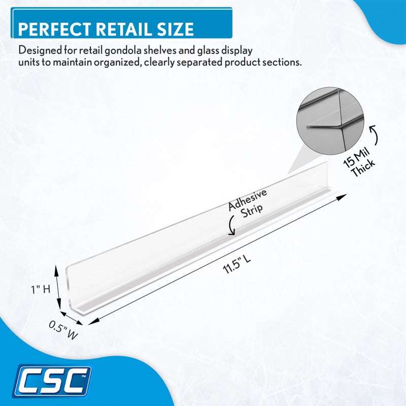 Clip Strip Shelf Dividers Pack of 50 for Retail Stores - Lightweight, Clear Adhesive Mount 1" H x 11-9/16" L Corp., 15 mil Crystal Clear PVC, Retail Shelf Separator, Item SD-1512 - Image 2