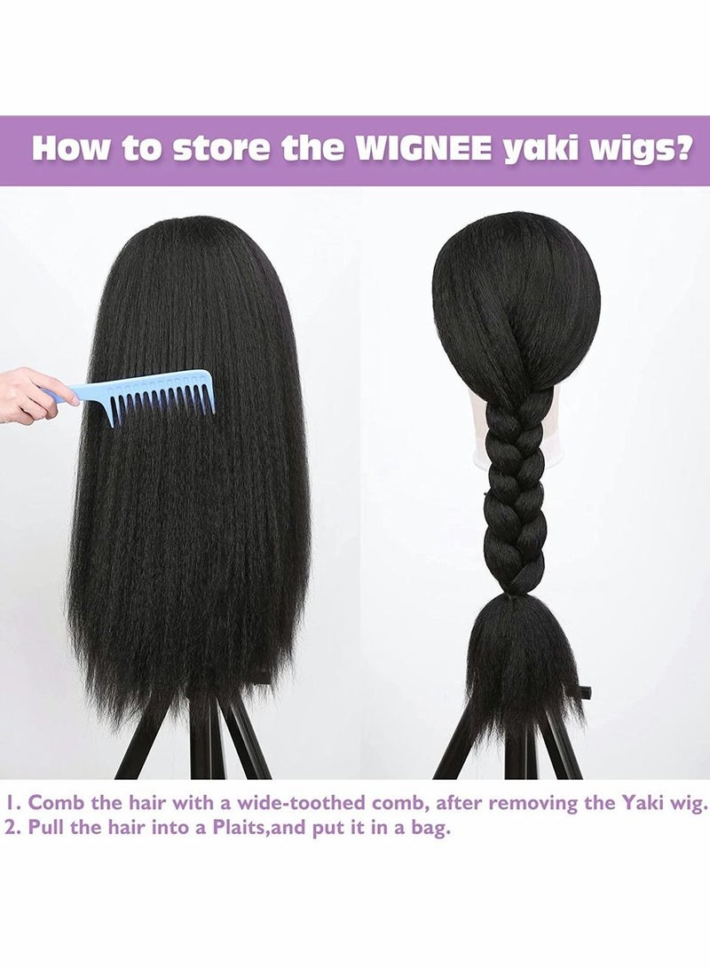 Loquat 26 Inch Curly Straight Hairband, Women Wig Hairband Headband Fashion Long No Glue Heat Resistant Fiber Hair Synthetic Lace Front Afro (Black) - Image 4