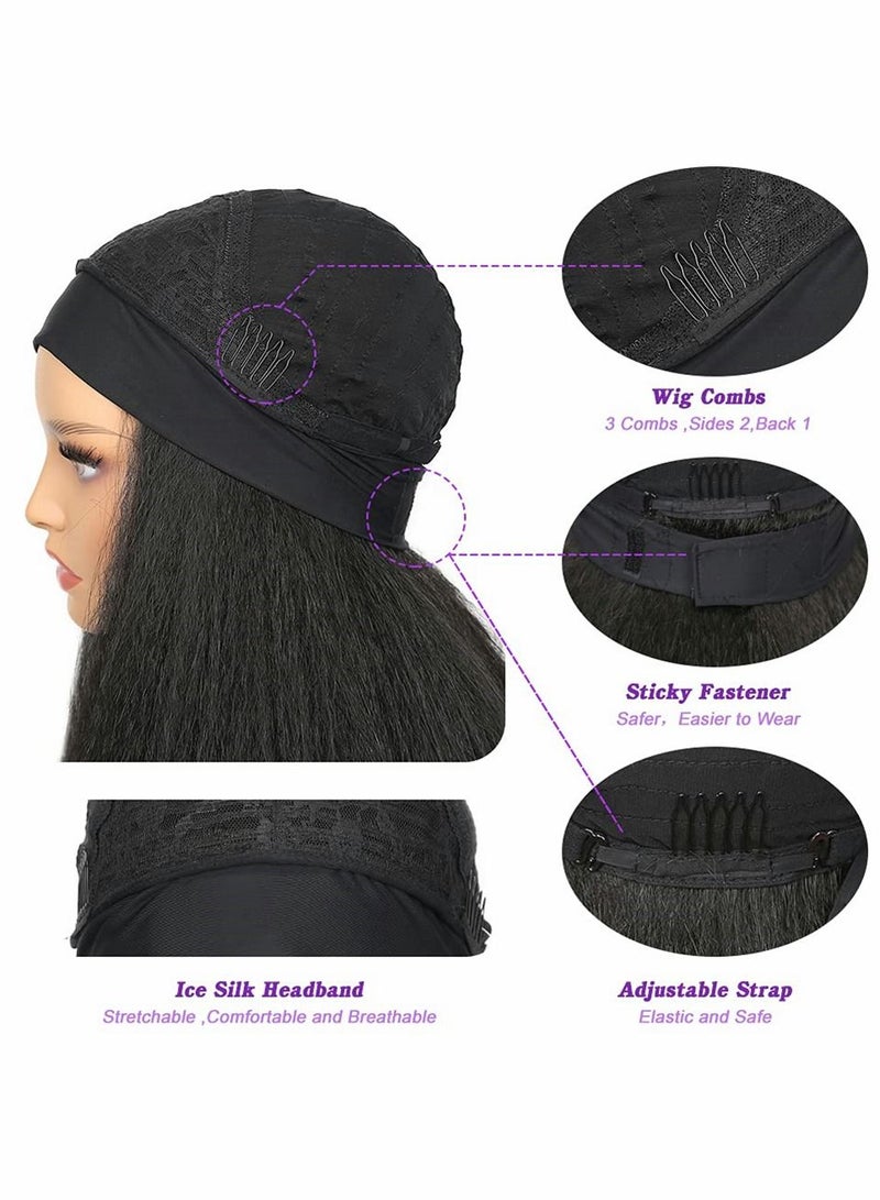 Loquat 26 Inch Curly Straight Hairband, Women Wig Hairband Headband Fashion Long No Glue Heat Resistant Fiber Hair Synthetic Lace Front Afro (Black) - Image 3