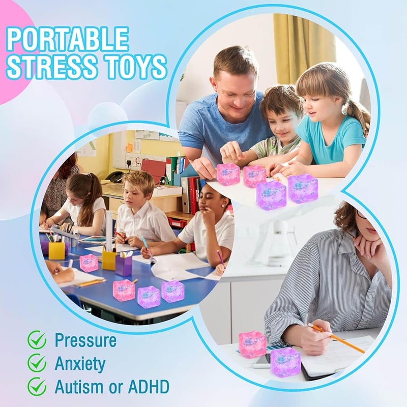 Gretex Fidget Toy for All Ages: 2 Pack Soft Sensory Fidget Ice Cube Stress Ball Squishy Cube Stress Relief Toys for Kids, Teens and Adults Party Favors, Birthday Gift for Kids Age 3+, Purple Pink - Image 5