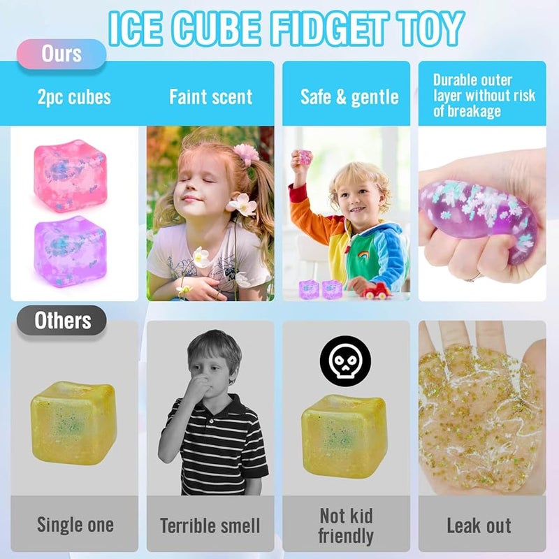 Gretex Fidget Toy for All Ages: 2 Pack Soft Sensory Fidget Ice Cube Stress Ball Squishy Cube Stress Relief Toys for Kids, Teens and Adults Party Favors, Birthday Gift for Kids Age 3+, Purple Pink - Image 4