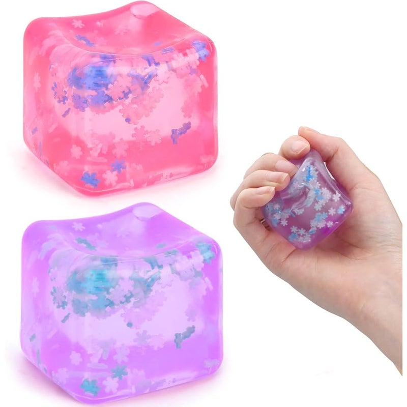Gretex Fidget Toy for All Ages: 2 Pack Soft Sensory Fidget Ice Cube Stress Ball Squishy Cube Stress Relief Toys for Kids, Teens and Adults Party Favors, Birthday Gift for Kids Age 3+, Purple Pink - Image 1
