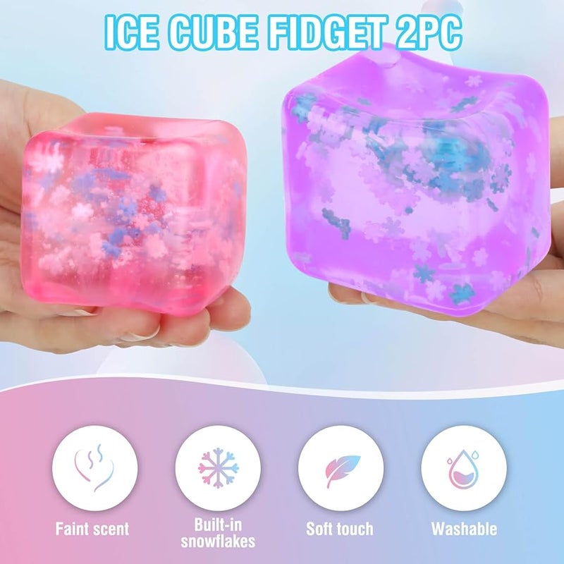 Gretex Fidget Toy for All Ages: 2 Pack Soft Sensory Fidget Ice Cube Stress Ball Squishy Cube Stress Relief Toys for Kids, Teens and Adults Party Favors, Birthday Gift for Kids Age 3+, Purple Pink - Image 2