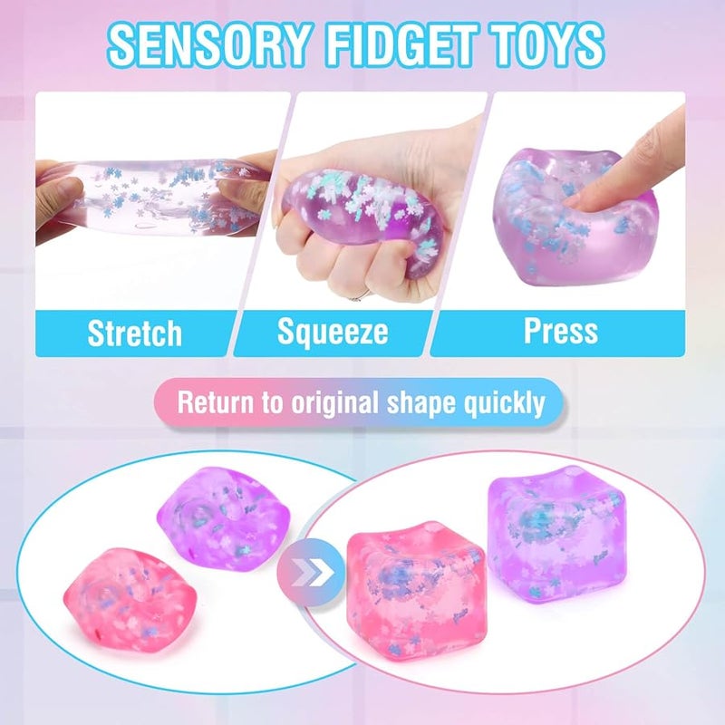 Gretex Fidget Toy for All Ages: 2 Pack Soft Sensory Fidget Ice Cube Stress Ball Squishy Cube Stress Relief Toys for Kids, Teens and Adults Party Favors, Birthday Gift for Kids Age 3+, Purple Pink - Image 3
