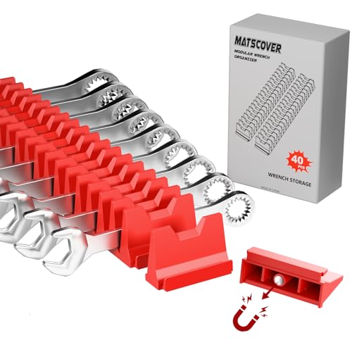 Matscover 40PCS Magnetic Wrench Organizer Holder Wrench Tool Organizers for Tool Drawer Storage Wrenchs Storage Set with Metric SAE Label Organization Tool Gift for Professional Mechanics Men Red - Image 1