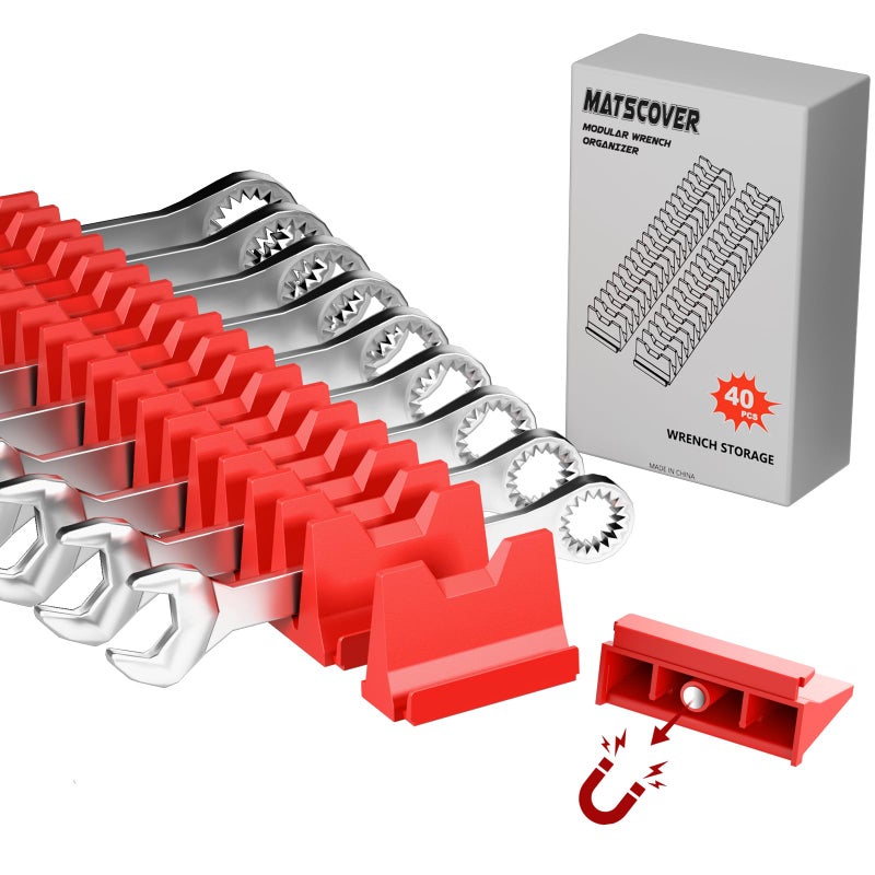 Matscover 40PCS Magnetic Wrench Organizer Holder Wrench Tool Organizers for Tool Drawer Storage Wrenchs Storage Set with Metric SAE Label Organization Tool Gift for Professional Mechanics Men Red - Image 2