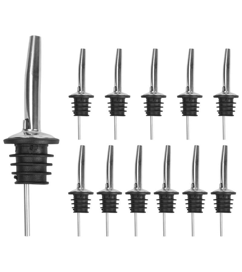 Set Of 12 Stainless Steel Speed Pourers Heavy Duty 201 Construction Ergonomic Handle And Tip For Wine Spirits Olive Oil Coffee Syrup Beverage Dispenser Sleek Design Durable For Home Bartenders - Image 1