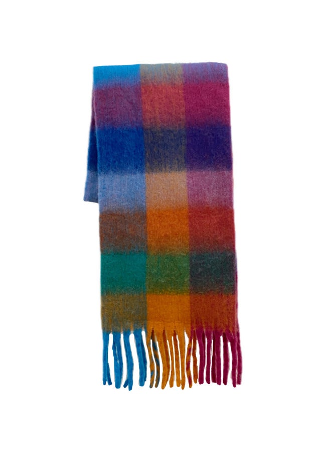 New Style Ac Warm Rainbow Plaid Long European And American Autumn And Winter Warm Soft Mohair Scarf