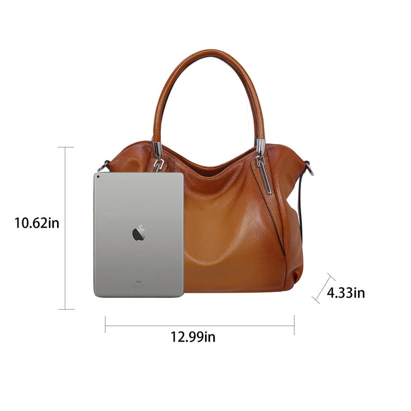 HESHE Genuine Soft Leather Purses for Women Shoulder Handbags Hobo Tote Bags Satchel Purses Crossbody Bags Pocket Travel Bags (Sorrel) - Image 4