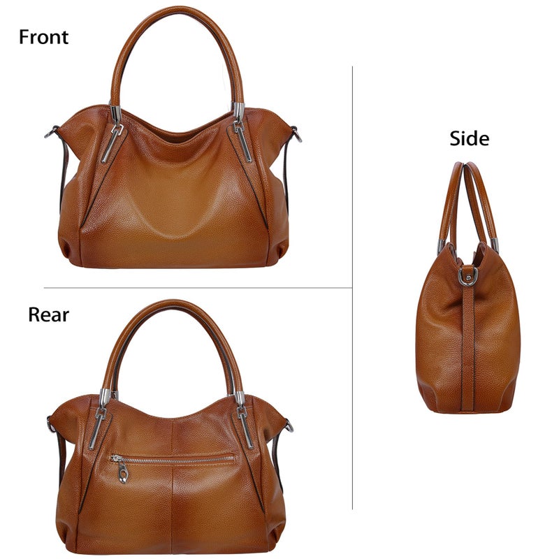HESHE Genuine Soft Leather Purses for Women Shoulder Handbags Hobo Tote Bags Satchel Purses Crossbody Bags Pocket Travel Bags (Sorrel) - Image 3
