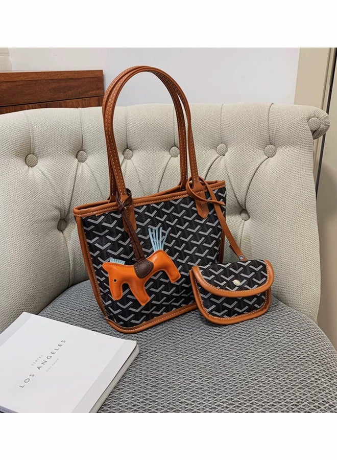 Women's Fashion Versatile Travel Bag Handbag Small Commuter Shopping Bag Tote Bag Paired with Small Bag Pony Pendant Random Color 22cm * 21cm * 12cm - Image 3