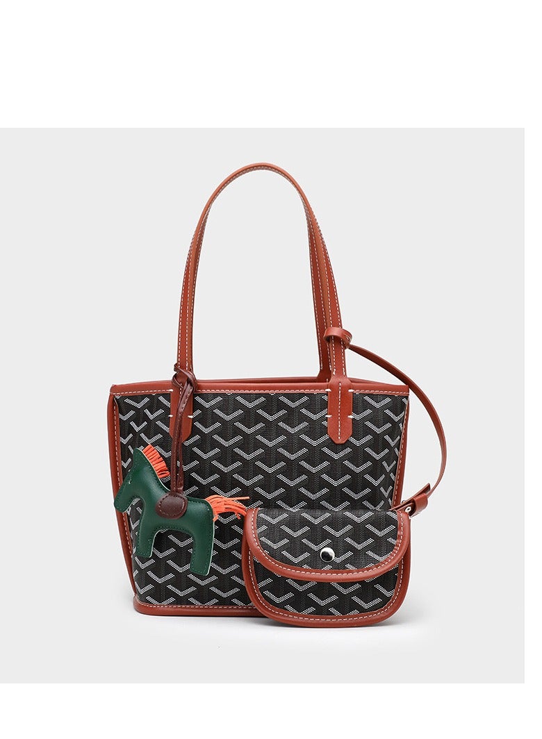 Women's Fashion Versatile Travel Bag Handbag Small Commuter Shopping Bag Tote Bag Paired with Small Bag Pony Pendant Random Color 22cm * 21cm * 12cm - Image 1