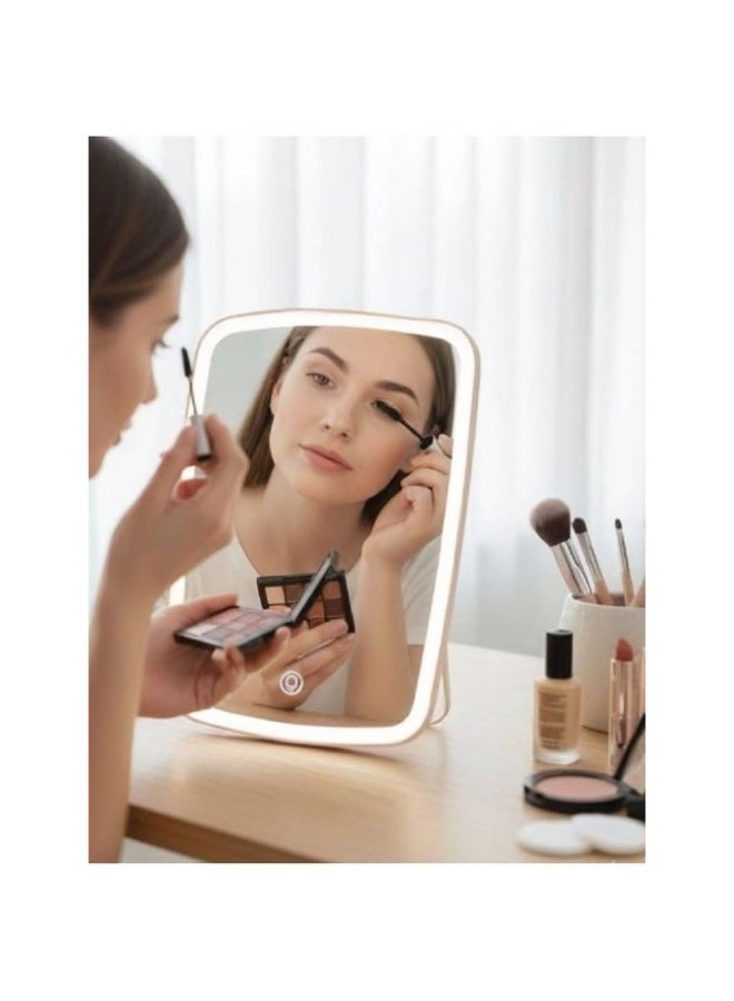 Illuminated makeup mirror with smart LED lights – with touch control button and adjustable stand, rechargeable - Image 2